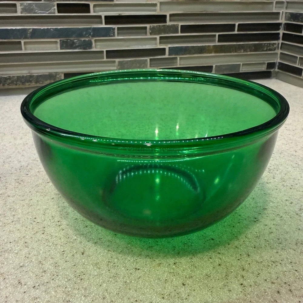 VTG Anchor Hocking Forest Green Glass Mixing Bowl Vintage Mid Century 6